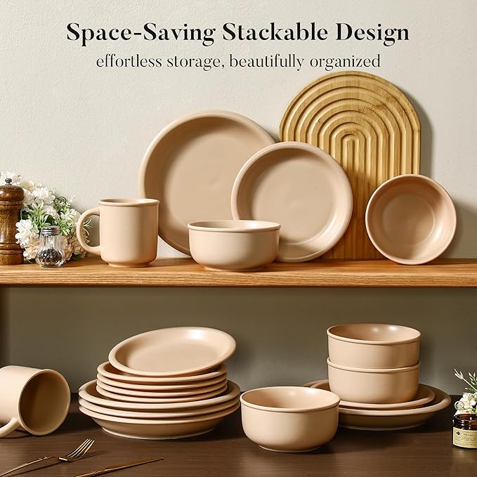 GZG 10.25-Inch Ceramic Dinner Plates Set of 4, Rustic Matte Glaze Terracotta Stoneware Plates for Main Course & Everyday Meals, Microwave & Dishwasher Safe(Warm Sand)
