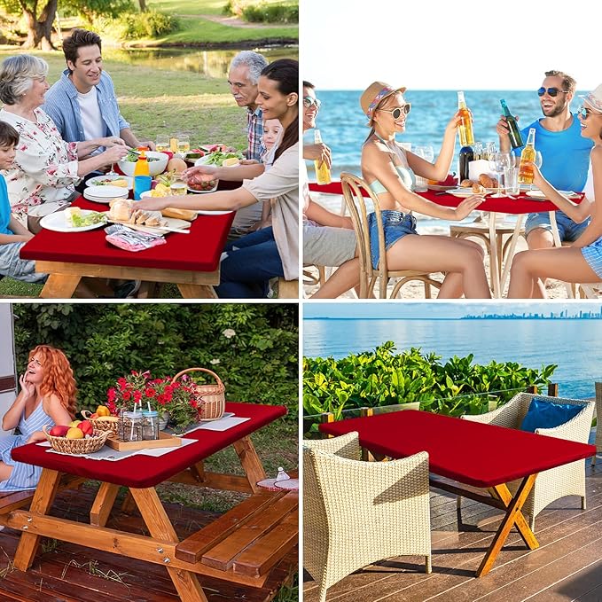 homing 2 Pack Rectangle Table Cloth, Elastic Fitted Fabric Tablecloth Fits for 4 Foot Folding Tables, Washable Table Cover for Picnic, Camping, Indoor & Valentine's Day (Red, 30" x 48")