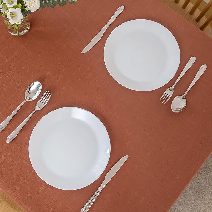 maxmill Lux Faux Linen Tablecloth with Slubby Yarn Textured Weaves Wrinkle Resistant Anti-Shrink Soft Fall Table Cloth for Dining Room Harvest Thanksgiving Decorations Rectangle 60 x 120 Inch Rust
