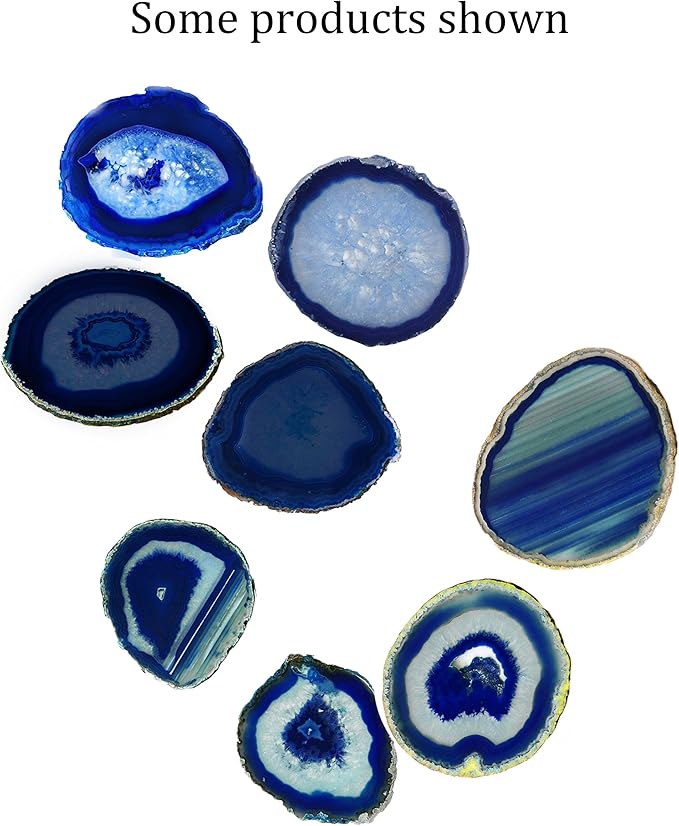 AMOYSTONE Blue Agate Coasters Set of 4, 3.5-4 Inch Polished Gemstone Coasters with Rubber Bumpers, Elegant Wedding Gift for Couples, Home Bar Decor