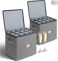 punemi Champagne Flute Storage Container, 2 Pack Wine Glass Storage Box w/Hard-Shell Top, Bottom & Sides, Dividers, Stackable Glassware Storage Container for Champagne, White Wine & Stemware
