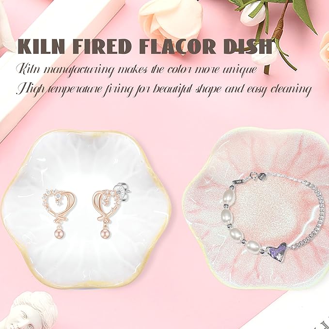 Ceramic Jewelry Tray Ring Dish, 4.33 Inch Key Bowl Ceramic Tray 4PCS, Ttrinket Dish Jewelry Dish, Home Decoration, Gifts for Girlfriend Daughter Mother,Mother's Day Gift