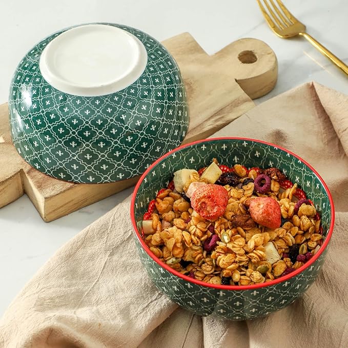 Ceramic Bowls set of 6,26 OZ Soup Bowls,Stoneware Bowls for Noodles,Salad,Ideal for Celebrations,Holiday Gatherings,Festive Christmas Table Decor,Microwave and Dishwasher Safe