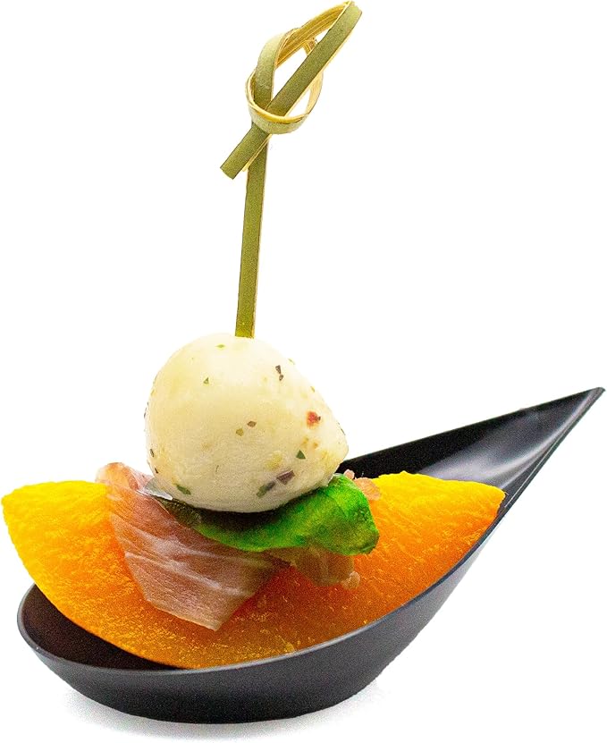 480 Case Tiny Black Appetizer Plates Mini Plastic Dessert Spoons Professional-Grade Recyclable Party Small Serving Platter Black Disposable Plates Serving Tray for Events CMJJ