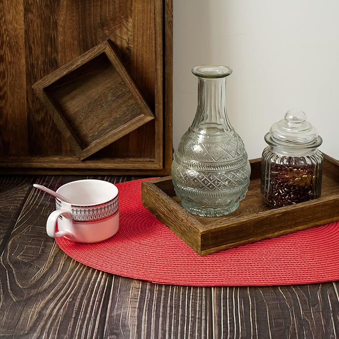 FunWheat Oval Braided Placemats Set of 4 Table Mats for Dining Tables Washable Heat Resistant Place Mats for Indoor Outdoor Use 12 x18 Inch(Oval Red, 4pcs)