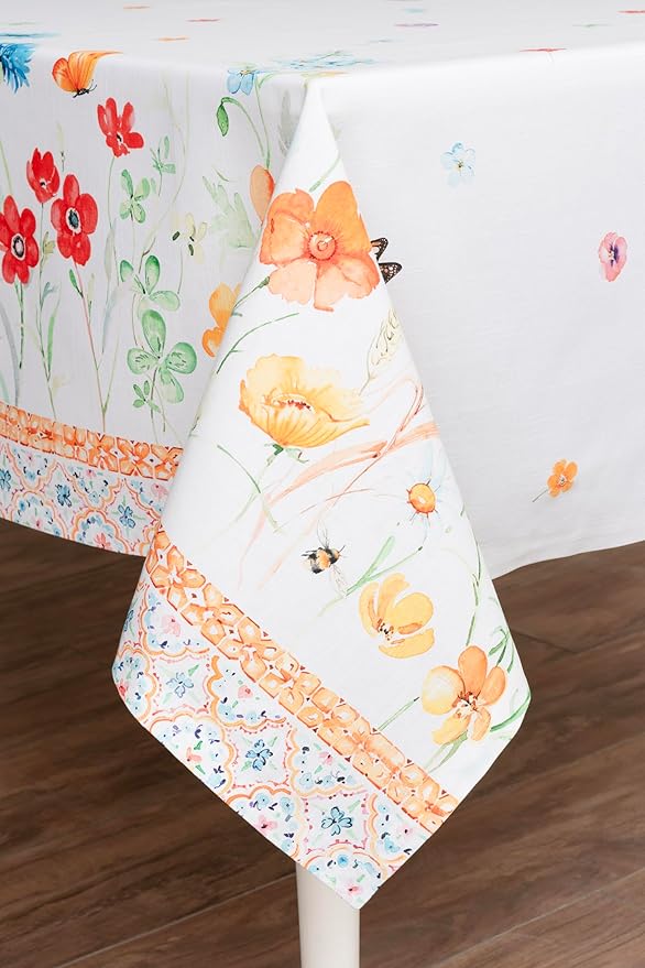 Maison d' Hermine Table Cloth Square Table 100% Cotton 60 x 60 Inches Tablecloth Reusable Decorative for Dining Room Farmhouse Home Valentines Day Decorations Spring Summer - Summer Whisper