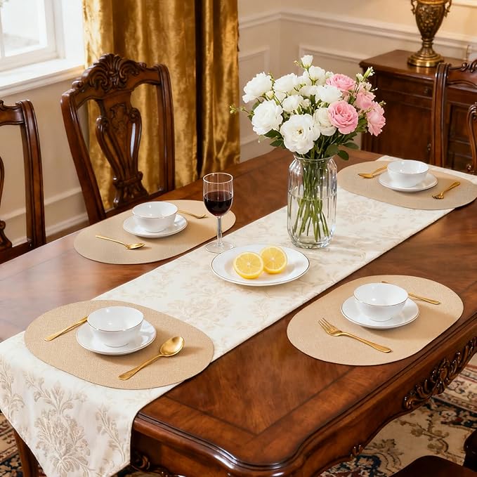 Oval Placemats for Dining Table Set of 6, Washable Leather Table Mats, Waterproof Heat-Resistant Non-Slip Kitchen Placemats, Simple Style Oval Design