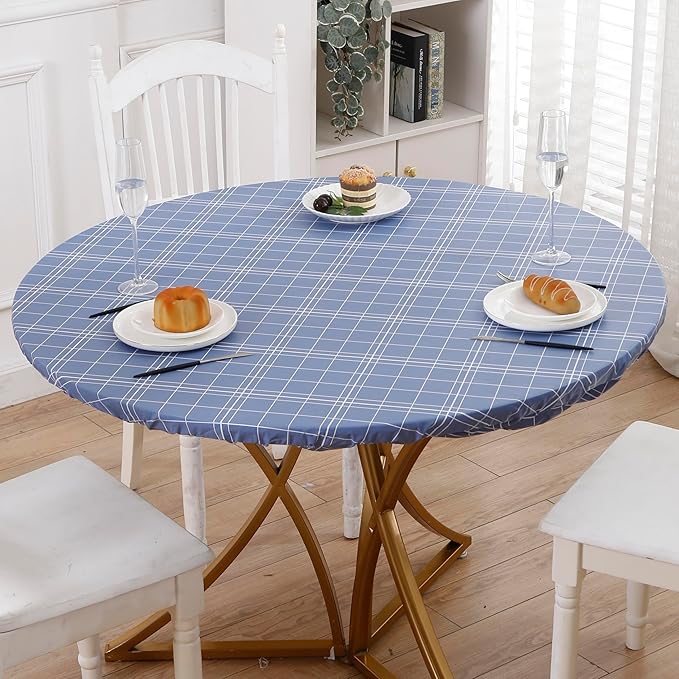 Walrus Round Vinyl Fitted Tablecloth with Flannel Backing Elastic Edge Design Table Cover Waterproof Oil-Proof PVC Table Cloth Stain-Resistant Best for 37"-44" Round