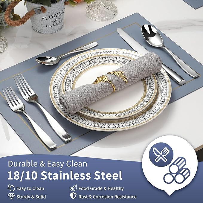 45-Piece Stainless Steel Silverware Set for 8, 18/10 Flatware With Serving Utensil, Heavy Duty Silverware Set, Mirror Polish High End, Dishwasher Safe, Ideal for Gift