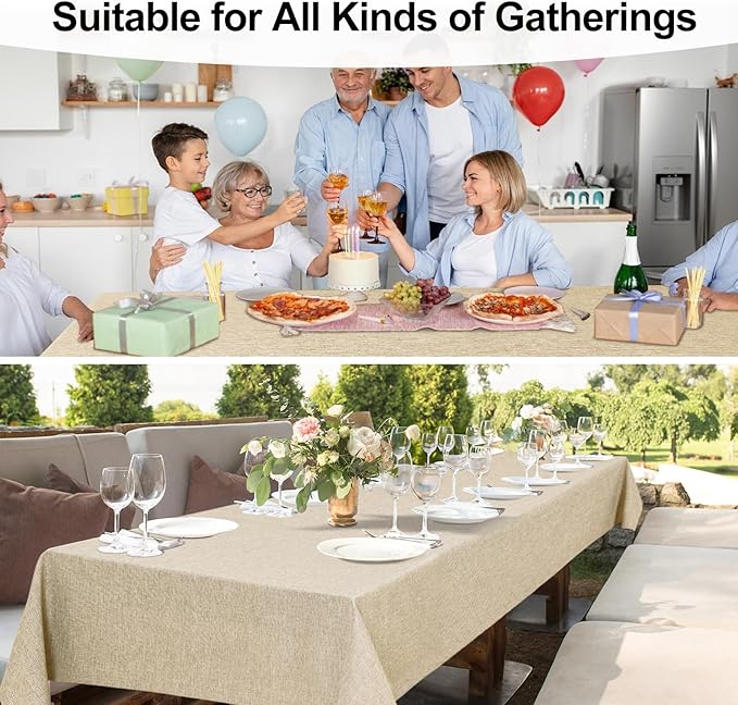 JIUZHEN Square Table Cloth Faux Linen Farmhouse Tablecloth Wrinkle & Stain Resistant Table Cover for Kitchen Dining, Holiday Party Dinner, Beige, 60 x 60 Inch