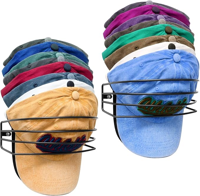 Hat Organizer for Baseball Caps, 2-Pack Black Metal Hat Rack Wall Ball Cap Storage Organizer Hold Up to 30 Caps Hat Holder for Wall Door Closet, Wall Mounted & Adhesive Installation Option