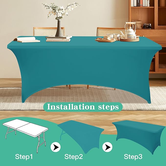 6FT Table Cloth for Rectangular Fitted Events Stretch Emerald Green Table Covers Washable Spandex Tablecloth Protector for Party, Wedding, Cocktail, Banquet, Festival