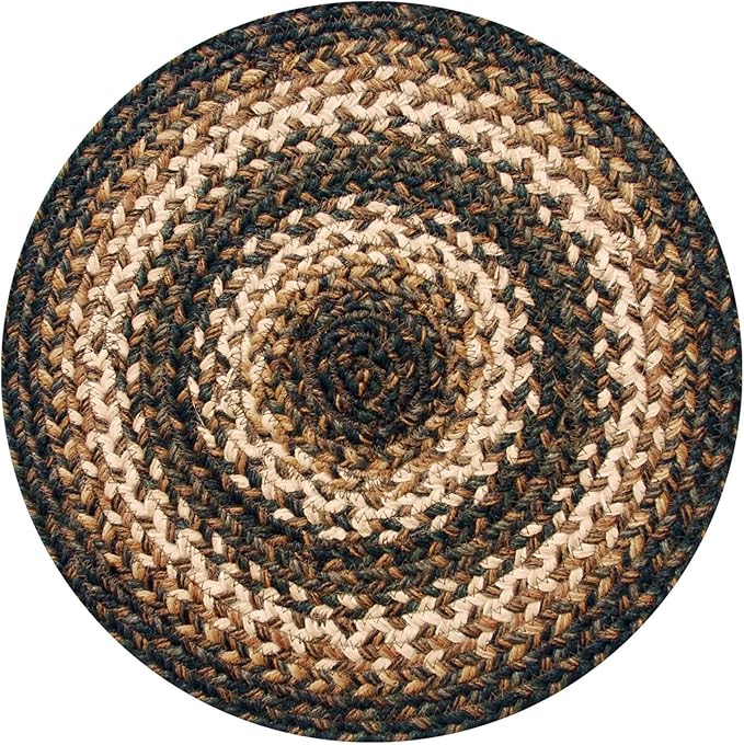Homespice Kilimanjaro Round Braided Placemats, Warm Primitive Decor, Set of 2, 15" Black and Tan Jute Table Mats - Vibrant Colors, Durable, Easy to Clean and Protects Furniture