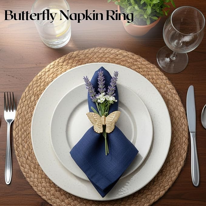 ALPHA Living HOME Basic Butterfly Napkin Ring Collection Decorative, 12 Count Premium Metal Napkin Rings for Dinner Table Decor, Wedding, Banquet, Party, Easter Fall Thanksgiving Christmas (Gold)