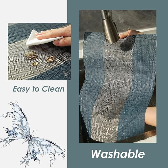 FAVE Placemats Set of 12 Indigo Blue Woven with Gray Placemats Durable and Wipeable Vinyl Place Mats Set 12 for Wedding, Banquet, Birthday, Party, Restaurant Decorations (Indigo Blue, 12"x18"-12PCS)