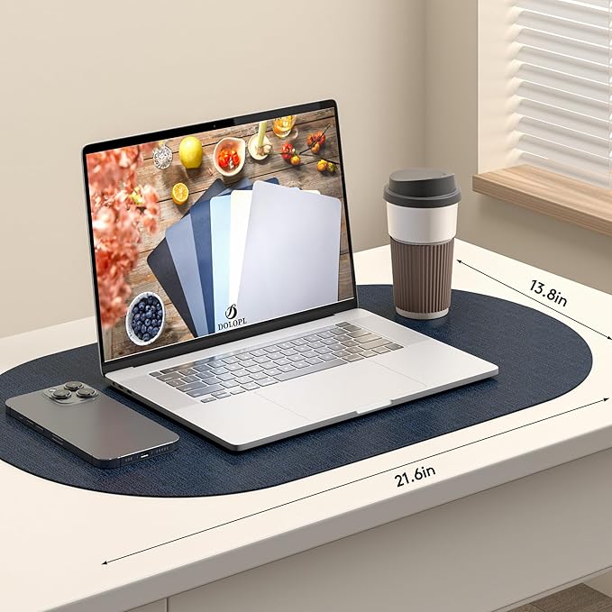 DOLOPL Placemats Set of 6, Oval Reversible Wipeable & Heat Resistant Place Mats, Modern Faux Leather Table Mats for Kitchen, Neutral Tablemats for Dining Table Decor, Wedding, Party(Navy Blue)