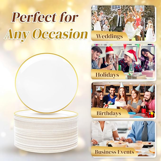 Festiva 200Pcs Gold Dessert Plates 6.3" with Forks 5"- Small Disposable Dessert/Cake/Appetizer Plates Plates- serve 100 guests include 100Plates 100Forks for Wedding & Easter Party &Valentine's Day