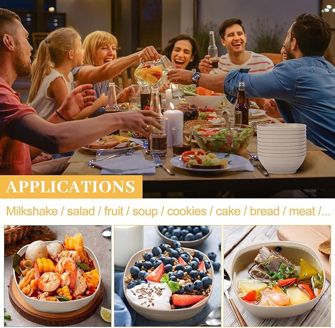 Gejoy 64 Pcs Unbreakable Cereal Reusable Wheat Straw Lightweight Bowls Microwave and Dishwasher Safe Soup Fiber Bowls for Kitchen Serving Salad Rice Snacks(Beige)