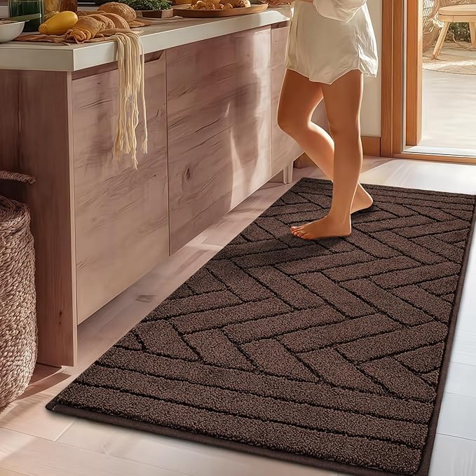 Kitchen Rugs,20" x 48" Non Slip Kitchen Mats for Floor-Thick Stain Resistant Kitchen Floor Mat Runner Carpet for Hallways Entryway Laundry Room Washable(Camel)