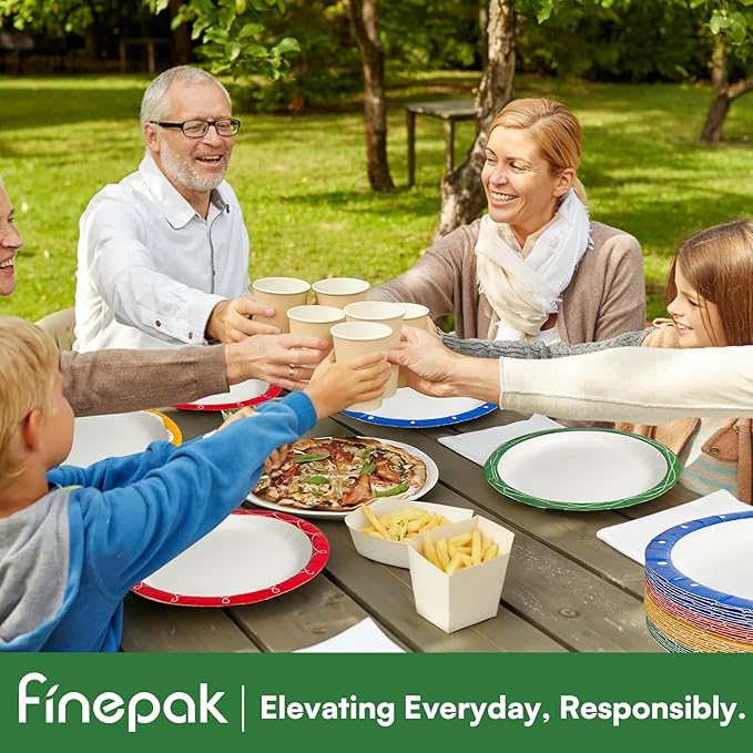 Paper Plates 10 Inch,132PCS Paper Plates Bulk with 4 Type of Printed Rims, Heavy Duty & Disposable Plate for Family Gatherings,BBQ,Graduation/Retirement Party, Birthday, Wedding