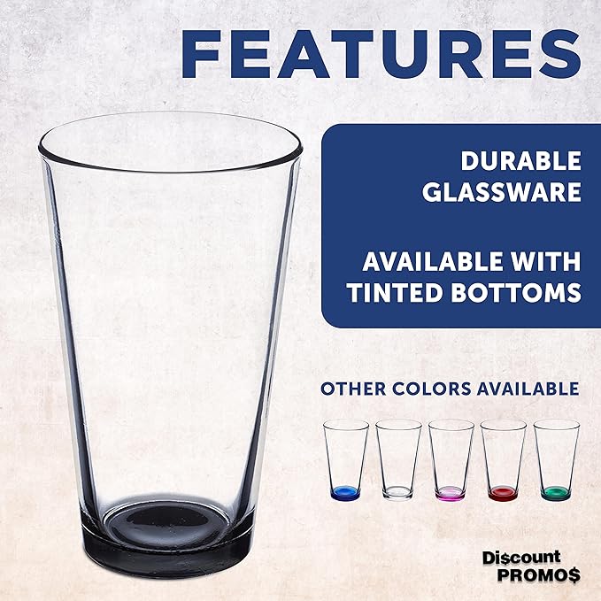 DISCOUNT PROMOS Beer Pint Glasses 16 oz. Set of 10, Bulk Pack - Heavy Duty Glassware for Restaurant, Thick Base and Walls, Stackable - Black
