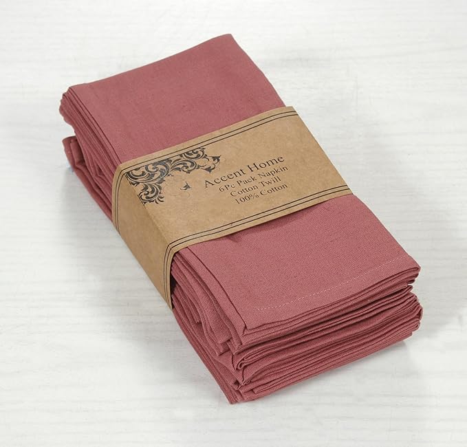 Accent Home 100% Cotton Napkins, Delicate Cloth Napkins for Dinners, Parties and Weddings，18 x 18 Inch Set of 6 - Blush