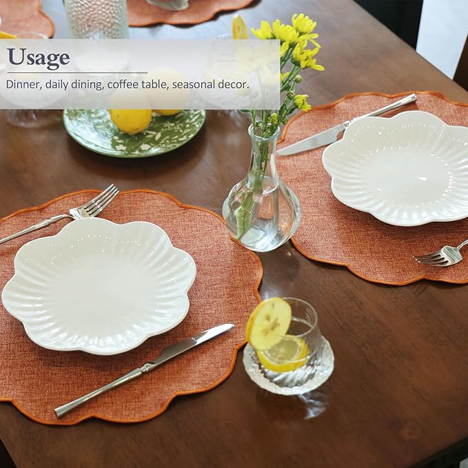AHHFSMEI Round Faux Linen Placemats Set of 4 Waterproof Table Mats Heat Resistant Non-Slip and Stain Proof for Kitchen Dining Elegant Decor (Burnt Orange,4)