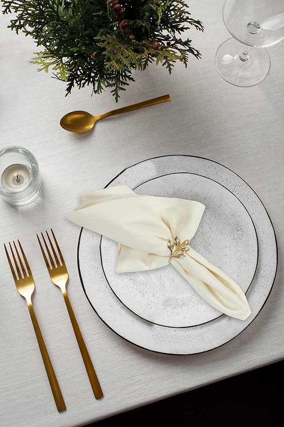 ACCENTHOME Accent Home 100% Cotton Napkins, Delicate Cloth Napkins for Dinners, Parties and Weddings，18 x 18 Inch Set of 12 - Ivory