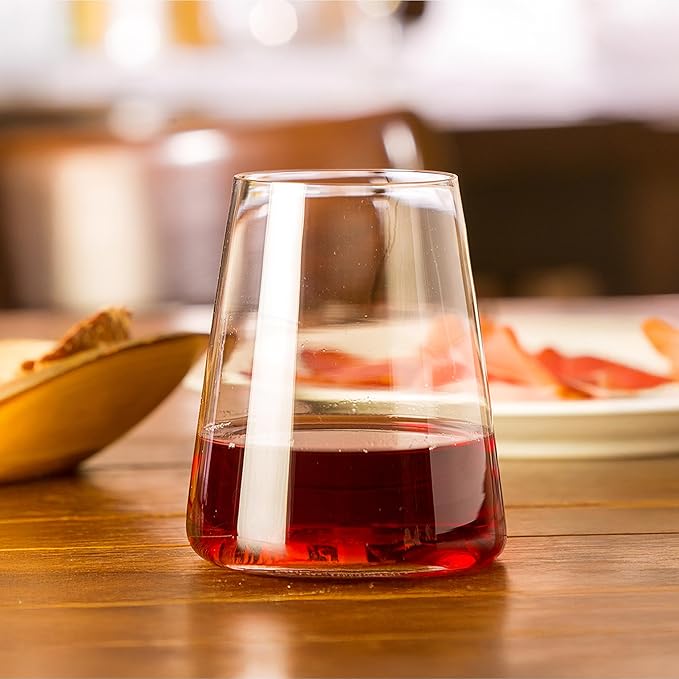 Stölzle Lausitz Red Wine Tumblers Power Set of 4, 17 1/2 oz – Modern Stemless Wine Glasses for Maximum Aroma – Flat Red Wine Glasses in Crystal Glass – Dishwasher & Break-Resistant, Made in Germany