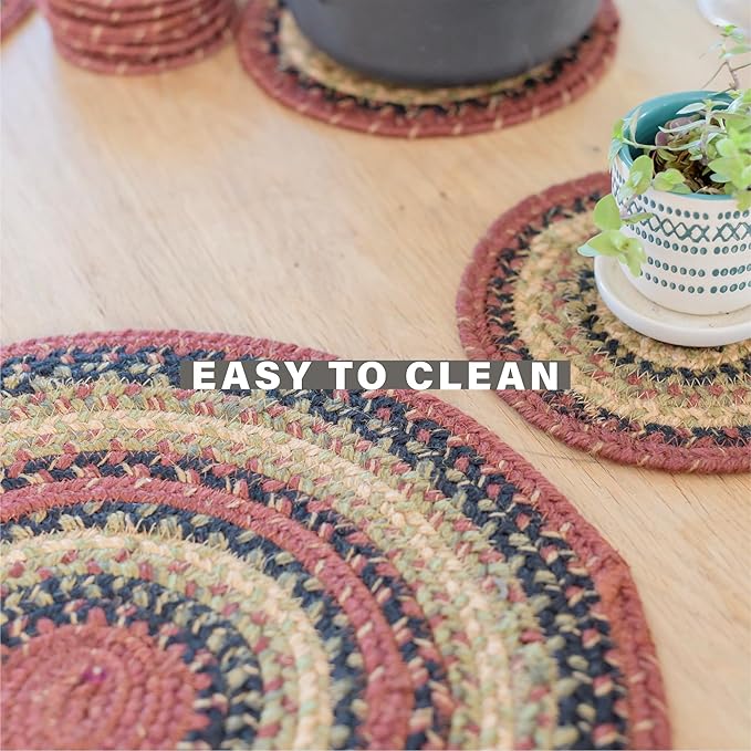 Homespice Highland Jute Woven Round Placemats Set of 6, 15", Warm Lodge and Country Decor, Multicolor Table Mats - Vibrant Colors, Durable, Easy to Clean and Protects Furniture