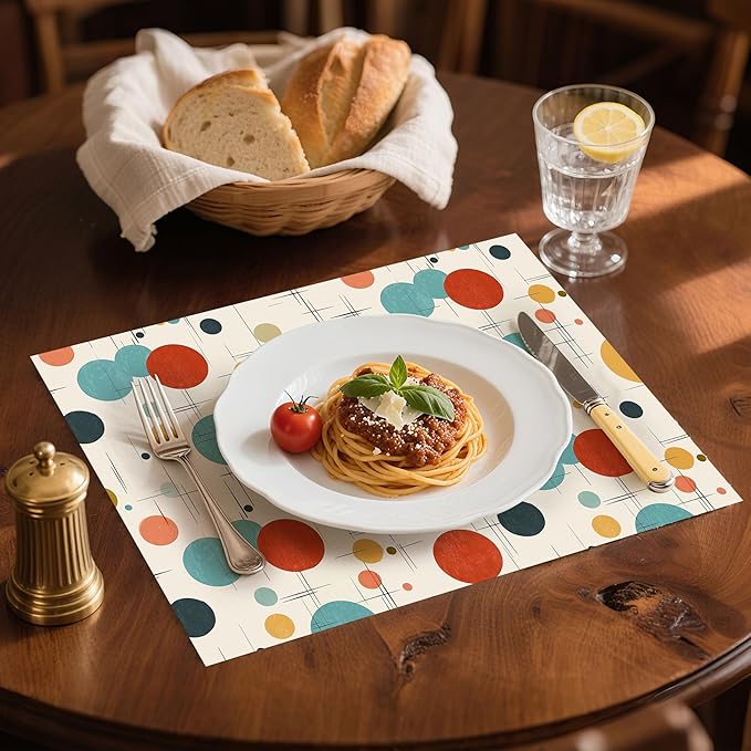 Modern Mid Century Placemats Set of 4 Washable Table Place Mats for Dining Kitchen Party Decor