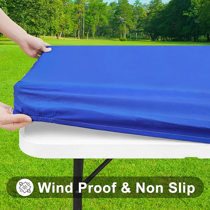 Smiry Rectangle Tablecloth, Elastic Fitted Flannel Backed Vinyl Tablecloths for 5ft Folding Tables, Waterproof Wipeable Table Covers for Indoor, Outdoor, Picnic and Camping (Blue, 30"x60")