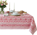 ATOSII Red Bloom 100% Cotton Tablecloth, Handblock Print Rectangle Table Cover for Kitchen Dining I Tabletop Linen I Parties, Wedding, Spring Summer Table Cloth 60 X 108 Inches