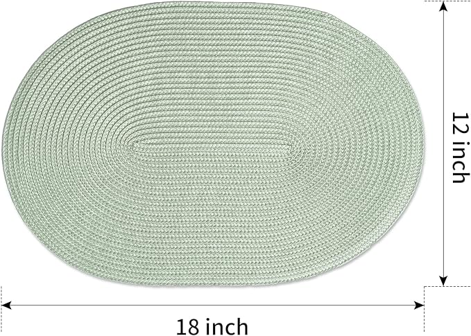 FunWheat Oval Braided Placemats Set of 4 Table Mats for Dining Tables Washable Heat Resistant Place Mats for Indoor Outdoor Use 12 x18 Inch (Oval Fog Green, 4pcs)