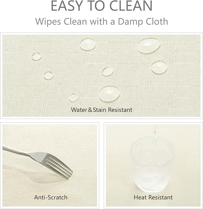 Rectangle Tablecloth 52x70 inch Linen Textured Waterproof Table Cloth Stain and Wrinkle Resistant Washable, Decorative Fabric Table Cover for Outdoor and Indoor Use, Ivory