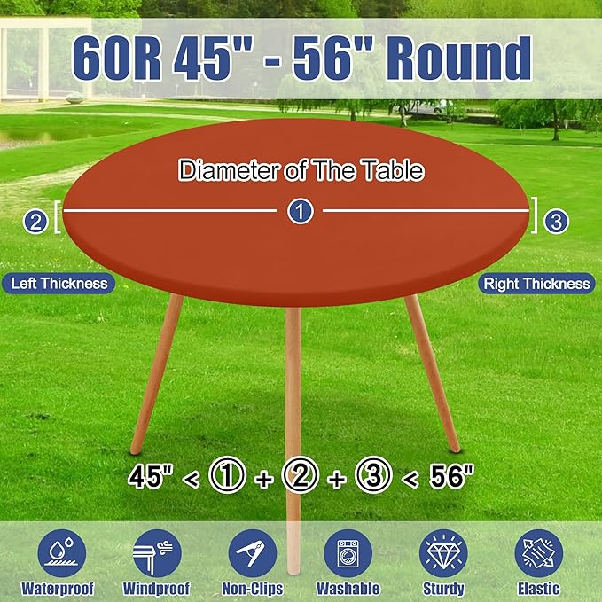 Round Spandex Tablecloth, Elastic Fitted Waterproof Tablecloths for 45"-56" Tables, Stretch Washable Picnic Table Cover for Camping, Dining, Indoor and Outdoor, Rust