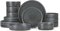 Herogo 16 Piece Plates and Bowls Set, Ceramic Dinnerware Sets with Pasta Bowls, Kitchen Dinner Ware Dishes Service for 4, Chip & Scratch Resistant Dishware, Dark Gray