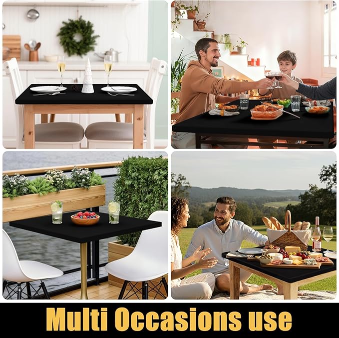 Smiry Square Picnic Table Cloth, Waterproof Elastic Fitted Tablecloths for 4 Foot Tables, Washable Polyester Table Cover for Camping, Indoor and Outdoor (Black, 42"x42")