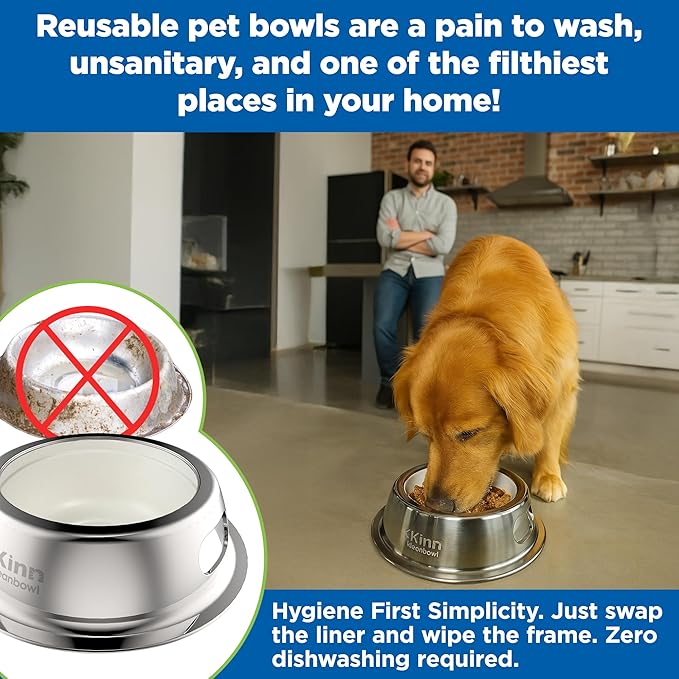Kinn Kleanbowl Disposable Dog Food Bowls, 8 oz (Pack of 50) - Frame System Refills, Use for Travel, Boarding, or Crate, Compostable Pet Travel Bowl, No Plastic, Leakproof, Portable Dog Dish