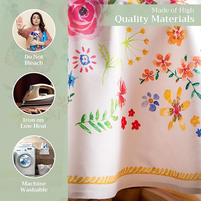 Maison d' Hermine Table Cloth Round Table 100% Cotton 63 Round Inches Tablecloth Reusable Decorative for Dining Room Farmhouse Home Valentines Day Decorations Spring Summer - Happy Florals - Sweety