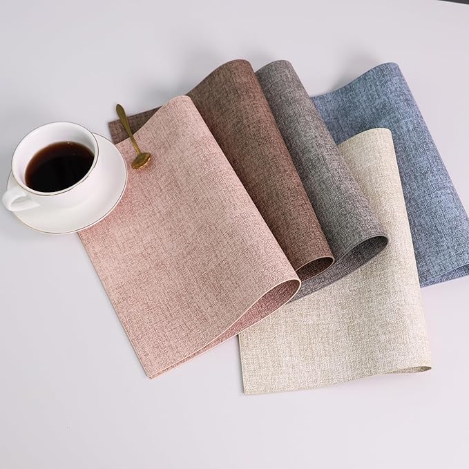 Placemats Set of 6 Washable Heat Resistant Place Mats PVC Woven Dining Table Mat Beige 6pcs