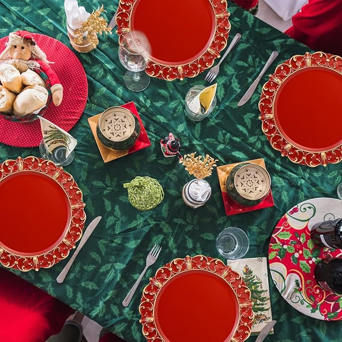 Red Charger Plates Set of 6, Decorative Table Plastic Chargers for Dinner Plates, Party, Wedding, Thanksgiving, Christmas, FD51R