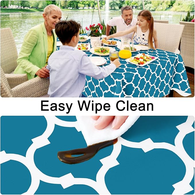 Smiry Rectangle Table Cloth, Wipeable Spillproof Plastic Tablecloths for Dining, Waterproof Vinyl Tablecloth with Flannel Backing for Rectangle Tables, Camping, Outdoor and Indoor (70"x90", Teal)