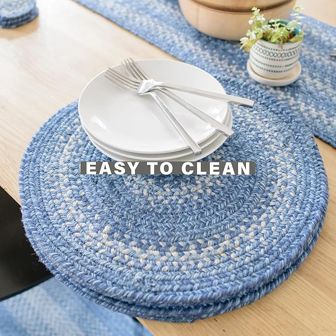 Homespice Denim Jute Braided Kitchen Chair Pads 15x15 Set of 2 - Vibrant Colors, Naturally Comforting & Reversible