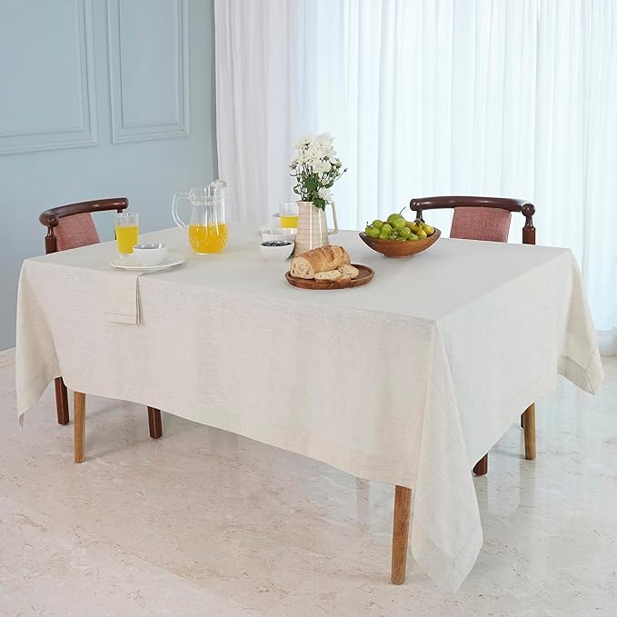 D'Moksha Homes Linen Tablecloth 60 x 102 Inch - 100% Pure Linen Light Natural Table Cloth for Rectangle Tables - Machine Washable Cloth Tablecloth for Valentines, Spring, Easter