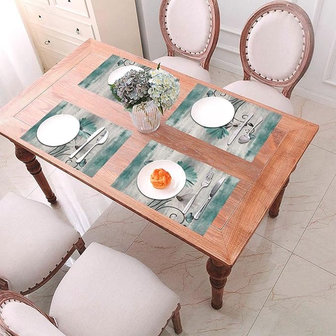 Floral Placemats Set of 4, 12x18 Inch Teal Blue Daisy Flower Table Mats Rectangle Vintage Flowers Holiday Decorative Table Placemats for Party Home Kitchen Dining Table Decoration