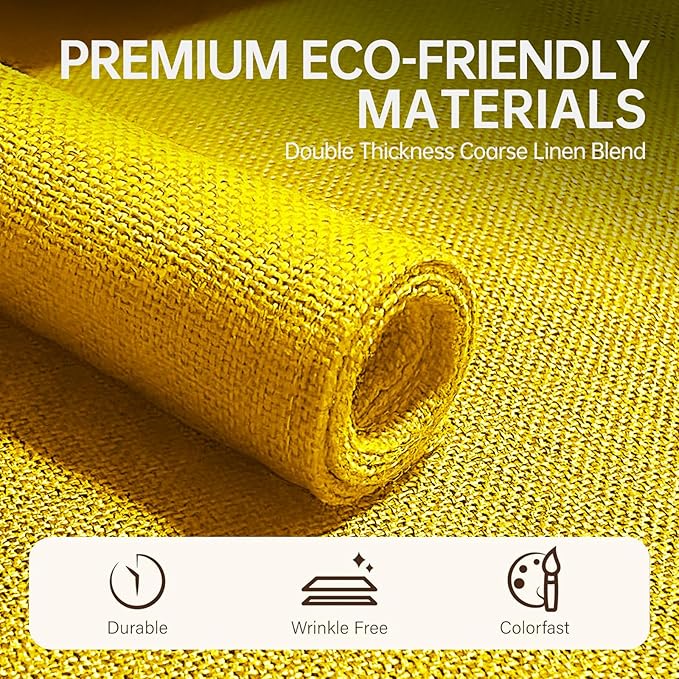 Blue Forest Placemats Set of 8, Dual-Layered Thickened Faux Linen Table Mats Heat Resistant Machine Washable Wrinkle Free Place Mats for Kitchen Dining Outdoor/Indoor (Bright Yellow)