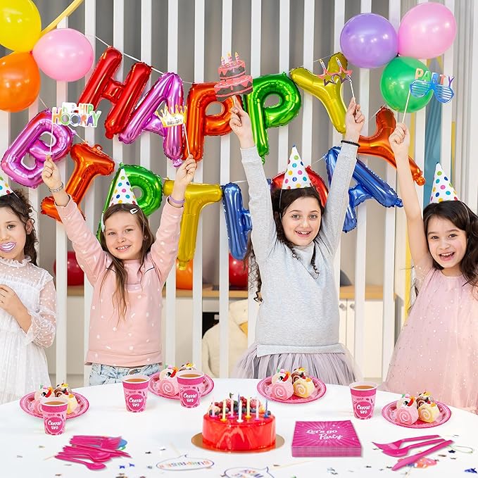Kochorie 400 Pieces Let's Go Girls Party Tableware Sets Including Disposable Paper Plates Cups Napkins Cutlery Serves 50 for Birthday Disco Pink Cowgirl Bachelorette Party Decorations