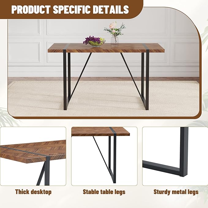 Dinner Table Set for 6, Modern 55'' Wood Dining Table with Fabric Dining Chairs Set of 6,Dining Room Sets for 6,Ideal for Kitchen Dining Room