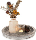 Wooden Decorative Tray Candle Holder: Romadedi Round Wood Tray Home Decor, Whitewash Rustic Trays for Farmhouse Dinning Table Kitchen Countertop Coffee Table Wedding Centerpiece, 11inch, Size L
